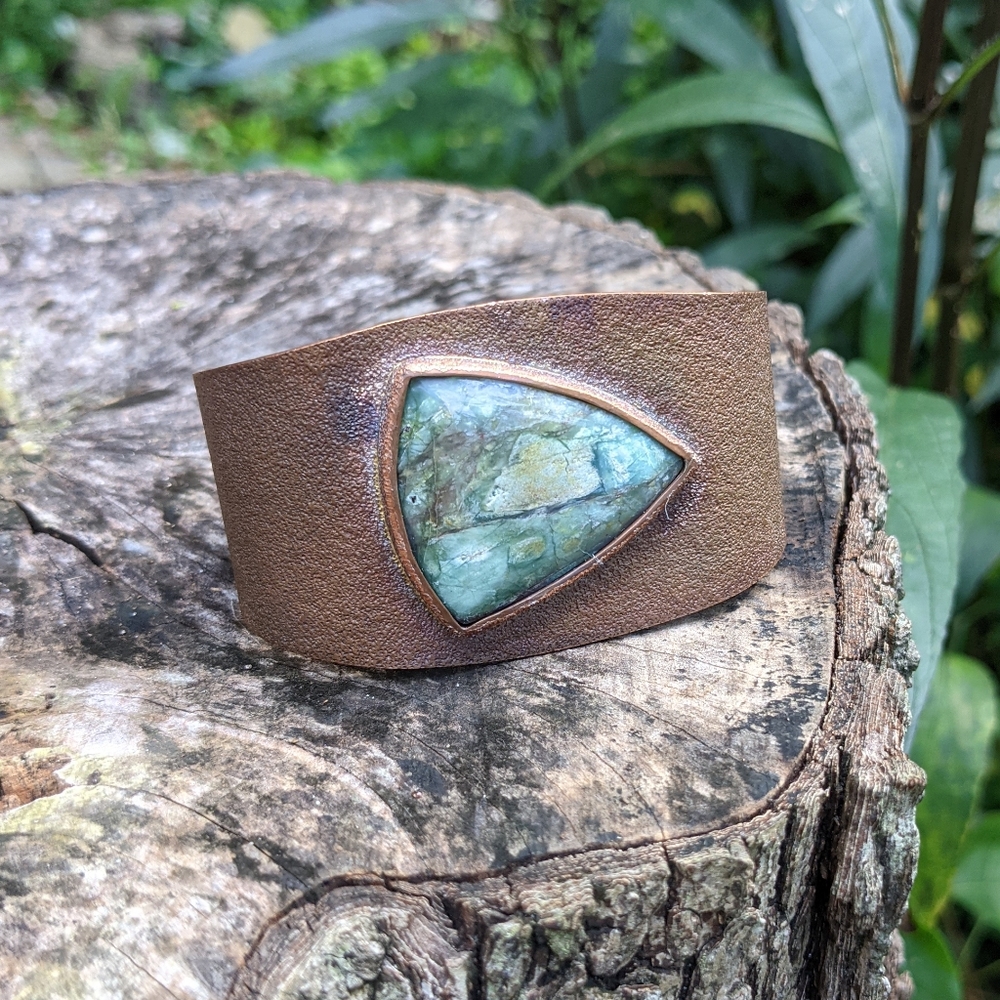 Rare Handmade Plasma Agate Bracelet Cuff